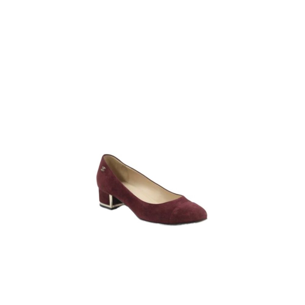 Chanel Womens Leather Suede Round Toe Kitten Heels Burgundy Size 6.5